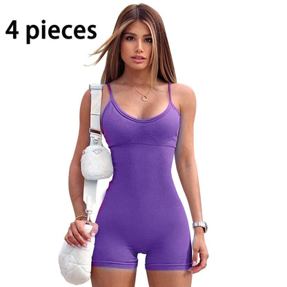 Spaghetti Strap Shorts Jumpsuit Sports Yoga Workout Tight Romper Women Fashion Fitness Sportwear