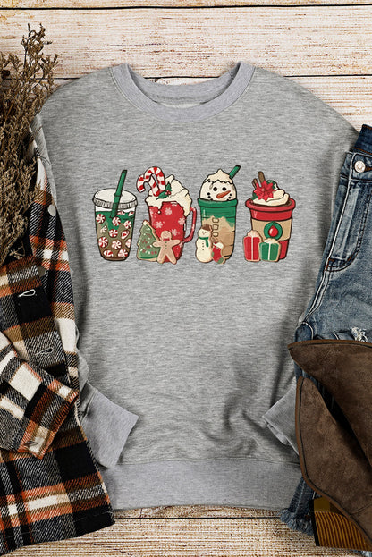 Gray Sweet Christmas Drinks Graphic Sweatshirt