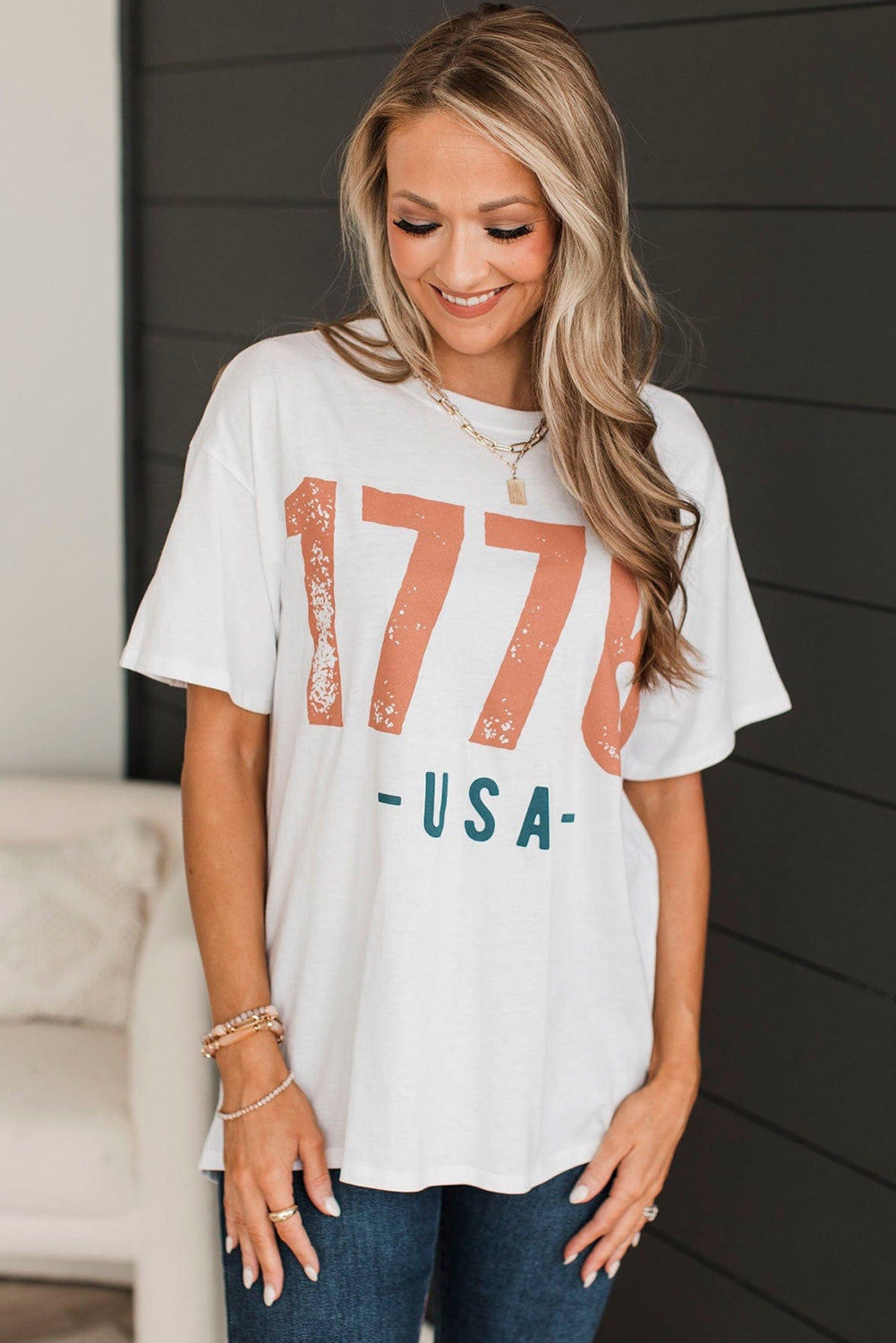 White 1776 USA Vintage Graphic T Shirt