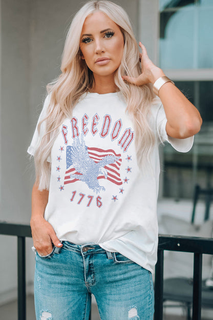 White FREEDOM Eagle Flag Print 1776 Graphic Tee