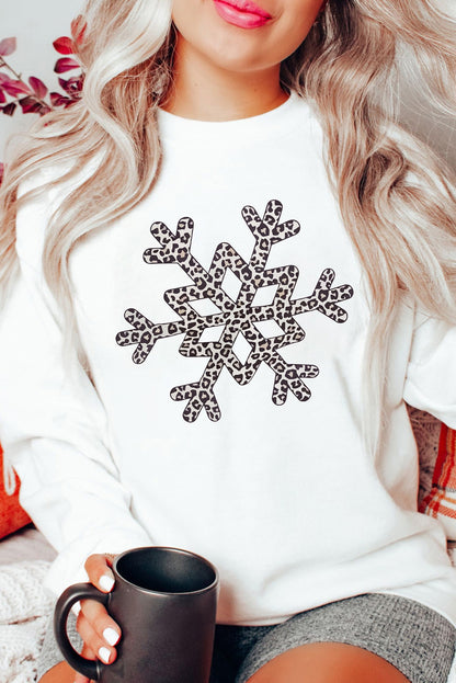 White Leopard Snowflake Pullover Sweatshirt