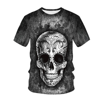 3D Digital Printing Skull T-shirt Casual Short-sleeved Men's T-shirt