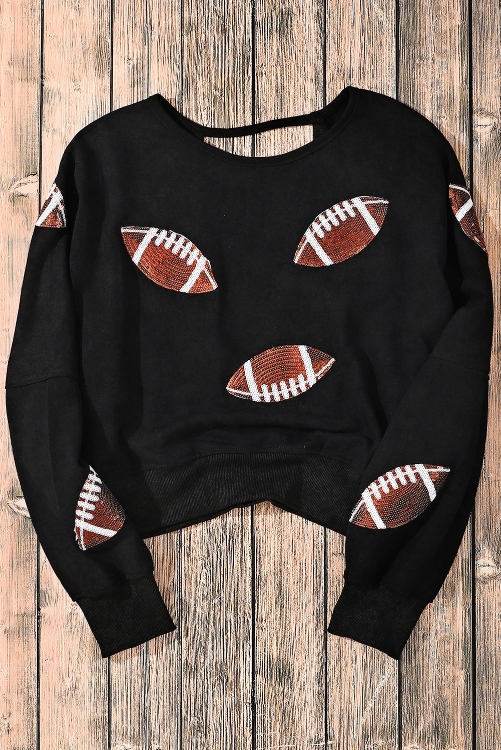 Black Sequined Rugby Graphic Open Back Sweatshirt