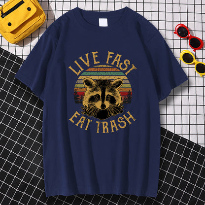 Live Fast Eat Trash Printing Men'S T-Shirts Loose Home Tees